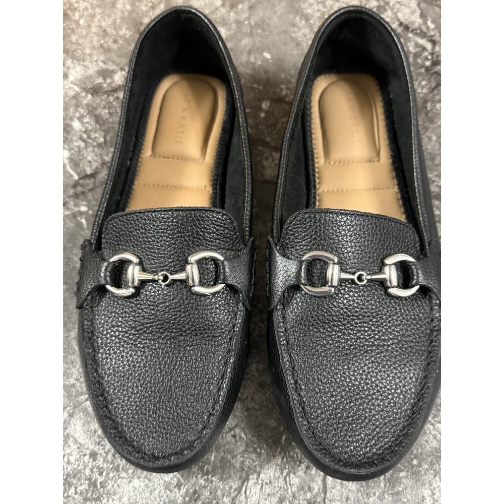 KELLY & Katie Womens Kai Driving Pebbled Leather Loafer Slip Ons Black Sz 8.5W
